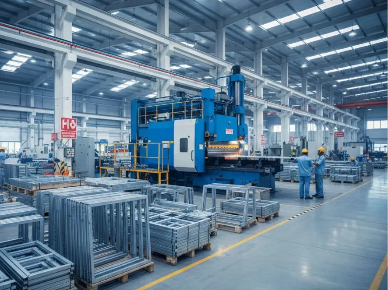 Industrial production line of fire resistant doors at KOR India factory in Greater Noida Delhi NCR.